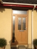 Irish Oak Door With Red Leaded Glass & Fixed Window Above